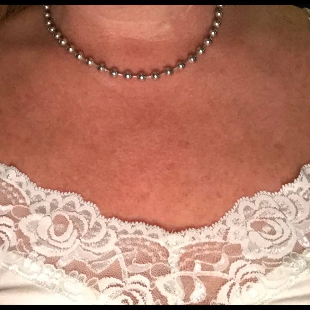 16” silver tone beaded necklace